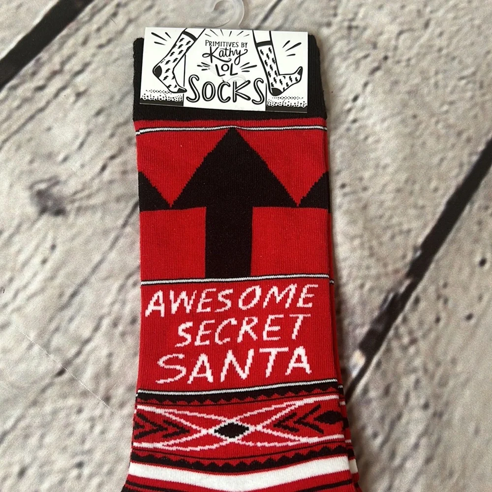 Primitives By Kathy LOL Red Black Secret Santa Christmas Socks Brand New W/Tags